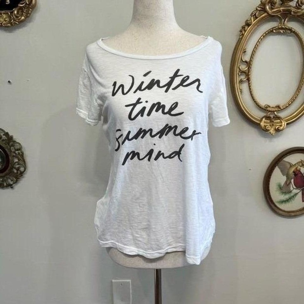 Sundry White Slub Knit Graphic Tee "Winter Time Summer Mind" Size 1